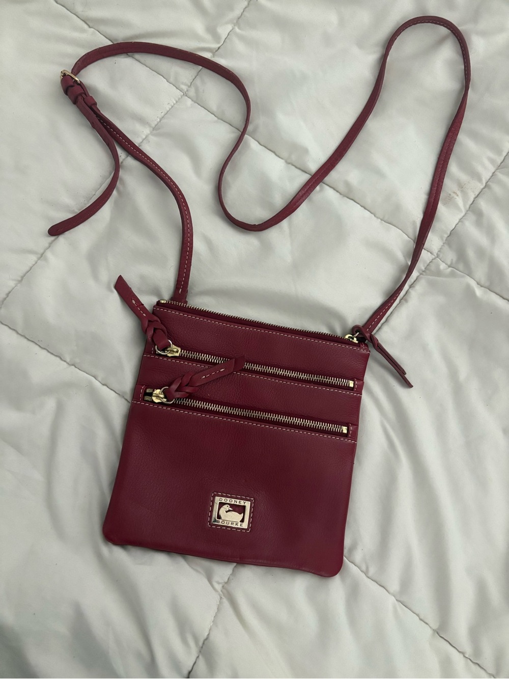 Dooney & Bourke Wine Red Leather Crossbody Zip Pouch